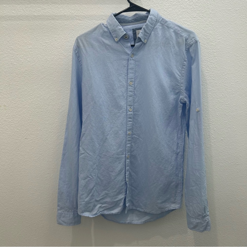 Zara Man Sky Blue Long Sleeve Mens Button Up Relaxed Fit Dress Shirt Size Small